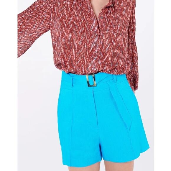 VERONICA BEARD Makayla Belted Linen Shorts Turquoise Blue Size 6 - Picture 2 of 10